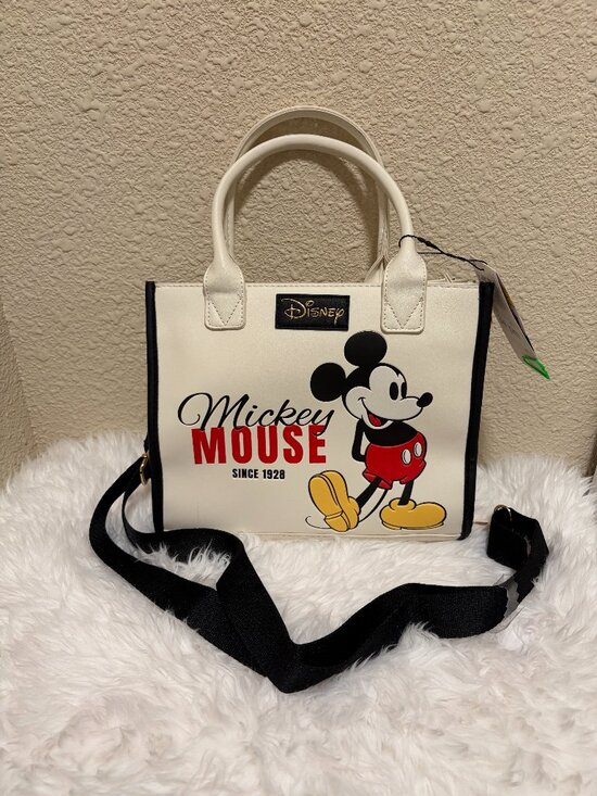 Disney Handbags - Disney Classic Mickey Mouse 90s Style QuiltedTote Bag White Black Crossbody NWT